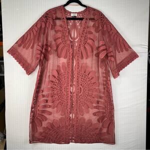 David And Young Elegant Rose Pink Floral Lace Duster Kimono Top Women’s One Size